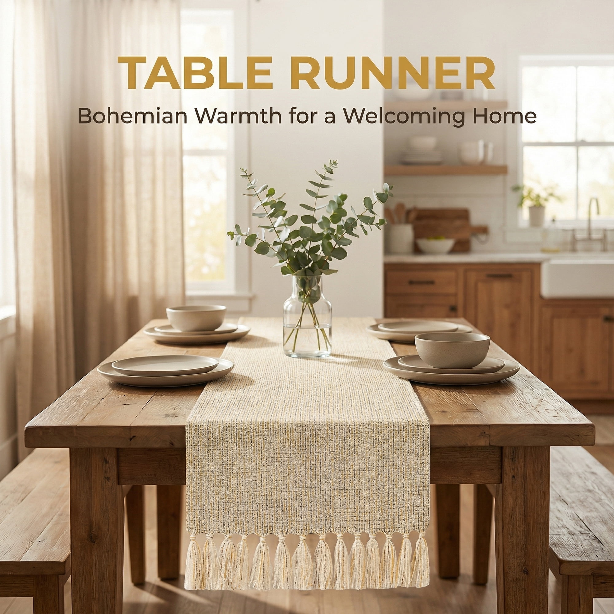 Unique Bargains Washable Polyester Table Runner for Birthday Decorations Beige 13"x72"