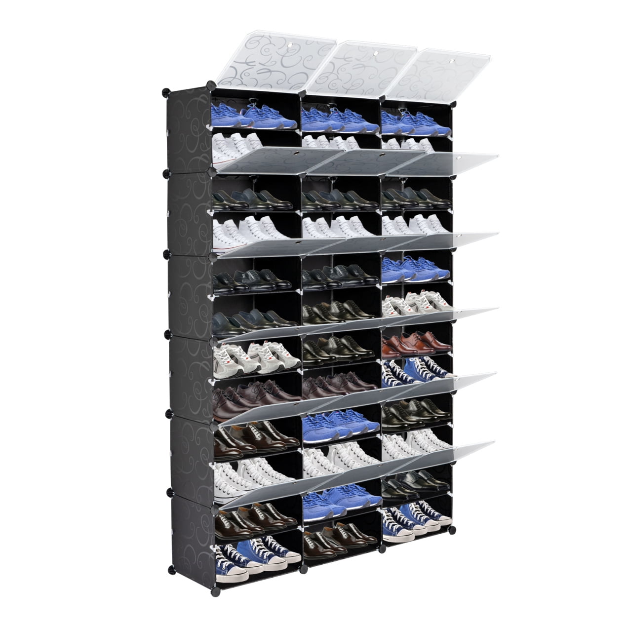 12-Tier Portable 72 Pair Shoe Rack Organizer 36 Grids, Expandable Shoe Storage Cabinet, Free Standing Stackable Space Saving Shoe Rack with Doors Expandable Stackable for Heels, Boots, Slippers