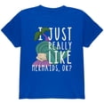 thumbnail image 1 of I Just Really Like Mermaids Ok Cute Youth T Shirt Royal YXL, 1 of 1
