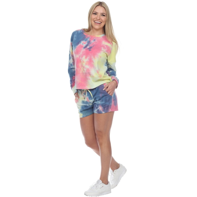 White Mark Women s Tie Dye Long Sleeve Sweater Short Lounge Set