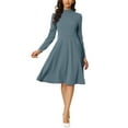 thumbnail image 2 of INSPIRE CHIC Vestido Midi de Punto Elegante con Cuello Mock y Manga Larga para Mujeres, Cintura Ajustable, Talla XS, Gris, 2 of 6