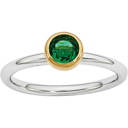 Stackable Expressions Created Emerald Sterling Silver with Gold-Plate Ring