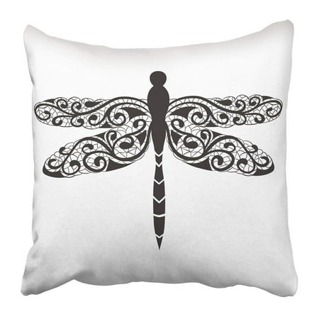 ARTJIA Graphic Black Dragonfly on White Tattoo Abstract Anisoptera Beautiful Beauty Celebration Contour Pillowcase Pillow Cushion Cover 18x18 (Best Dragonfly Tattoo Designs)
