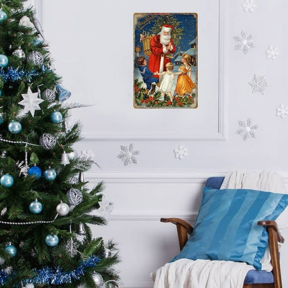 Cartel de pared metálico navideño vintage - Decoración artística en lata de 12x8 pulgadas para casa, bar, cafetería y regalo navideño