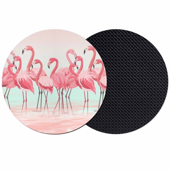 Pink Flamingo Coasters Set of 2, Summer Tropical Flamingo Hawaii Animals Absorbent Coasters for Drinks, Coaster for Bar Office Dining Coffee Table Accessories Decor, Non Slip Round Desk Coaster