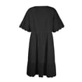 thumbnail image 5 of LISTHA Women's Cocktail Midi Dress Solid Ruffle Hem Smock Dress Round Neck Short Sleeve High Waist Black M, 5 of 6