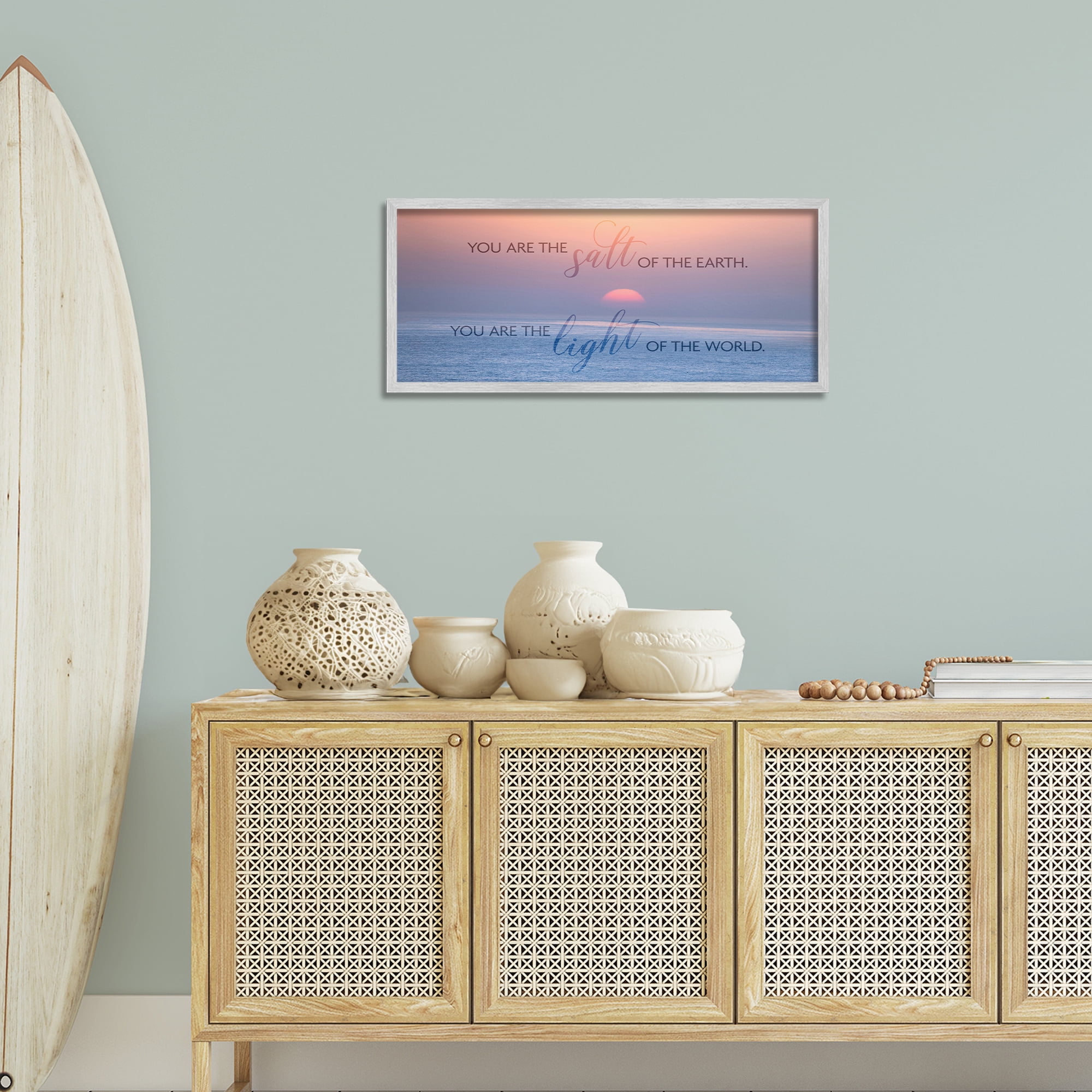 Stupell Industries Light Of The World Landscape Painting Gray Framed Art Print Wall Art, 30 x 13