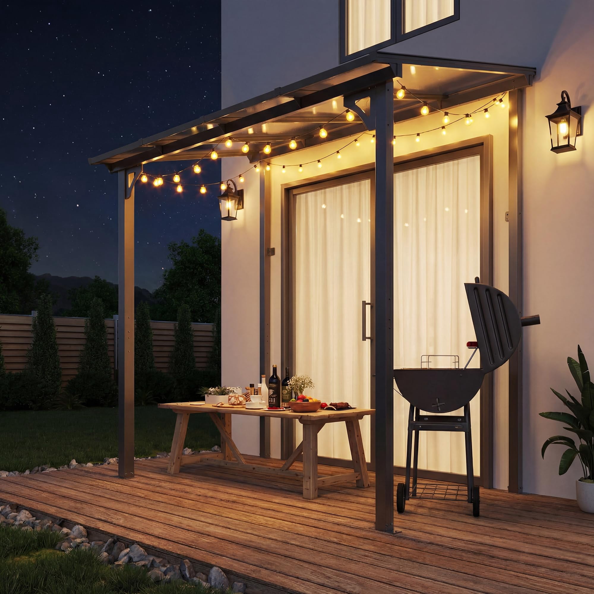 ALAULM 5 FT x 8 FT Pergola, Lean to Gazebo with Ground Anchor Sturdy Structure, Outdoor Gazebo with Sloped Roof, Galvanized Steel Metal Pergola, Wall Mounted Gazebo for Backyard Deck Tawny