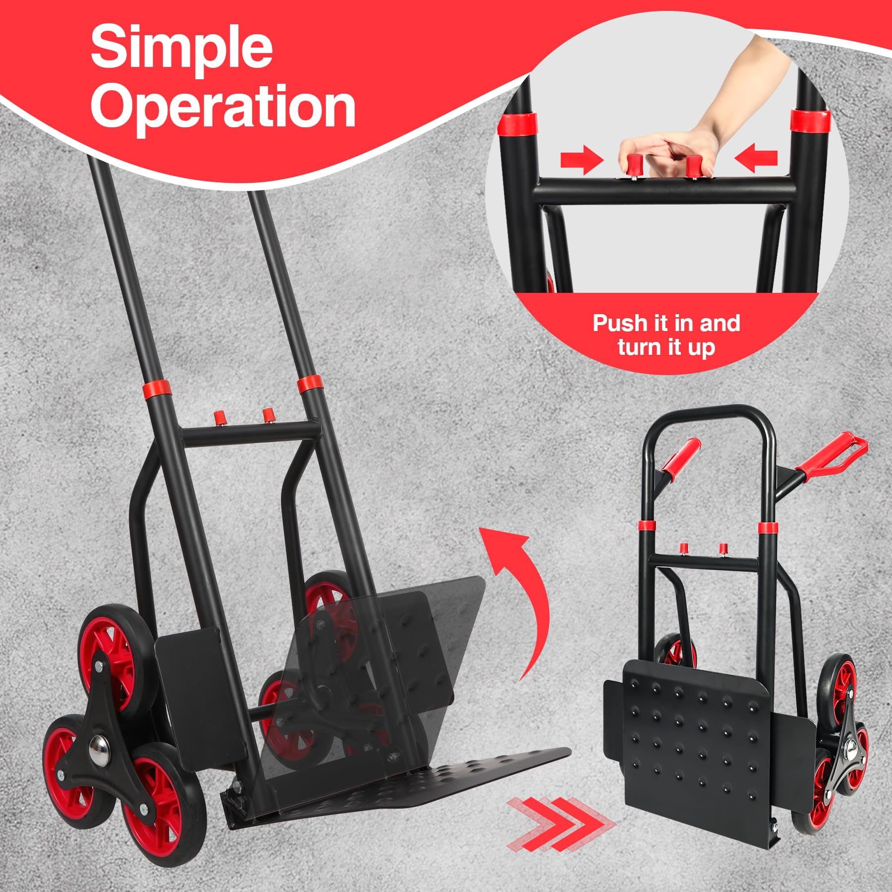 RedSwing Stair Climbing Hand Truck - 330lb Heavy Duty 6-Wheel Dolly Cart, Adjustable Telescoping Handle, Thickened Stair Climber Dolly for Moving Furniture, Appliances, Boxes, Home & Warehouse Use