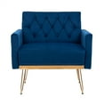 thumbnail image 3 of Velvet Single Sofa Chair, Mid-Century Button Tufted Upholstered Accent Living Room Chair with Golden Metal Legs, Comfy Armchair Leisure Lounge Chair with Wide Backrest and Armrest for Bedroom, Navy, 3 of 7