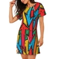 thumbnail image 2 of Balery Colorful Arrow Graffiti Pattern Camisón de manga corta con cuello redondo para mujer, cómodo y elegante., 2 of 6