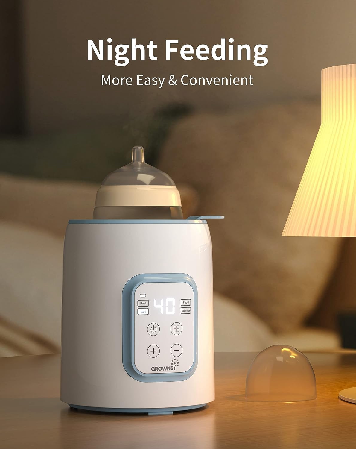Grownsy Baby Bottle Warmer with Timer and Accurate Temperature Control, Fits All Bottles, Blue