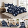 thumbnail image 6 of Quilts Full Size Bedding Set, Modern Striped Lightweight Quilted Comforter, Navy Indigo Contemporary Minimalist Art Soft Reversible Bedspread Coverlet with Pillow Covers for All Season, 78" x 90", 6 of 9