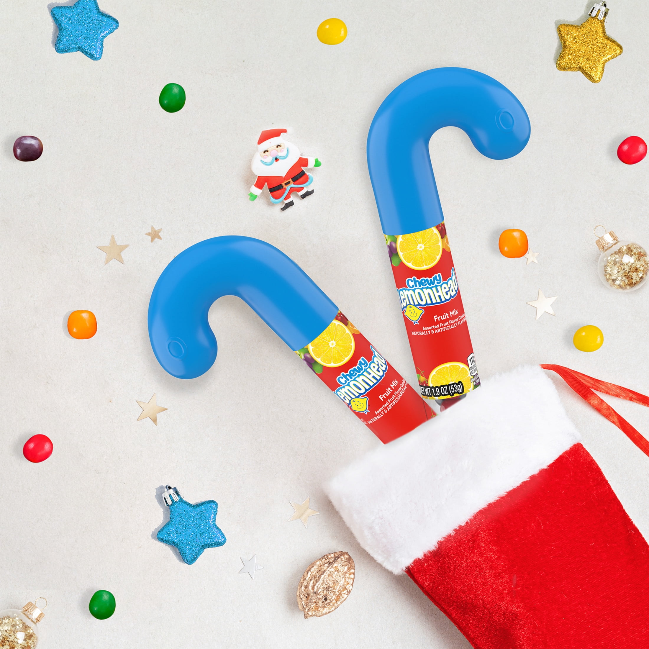 (4 pack) Lemonhead Chewy Fruit Mix Candy Cane Stocking Stuffer, 1.9 oz
