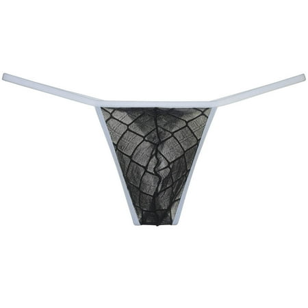 Botmois Men See-throuhg Lace Thong Pouch Sports Tangas Hipster T-back Underwear Black XL