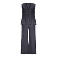 thumbnail image 6 of Summer Outfits for Women Ruffle V Neck Tank Tops Matching Wide Leg Pants 2 Piece Sets Casual Travel Work Clothes, 6 of 9