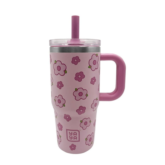 YAYA My First Travel Tumbler for Toddlers 3 with Reusable Straw and Spill-Safe Lid, 12oz, Floral
