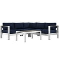 thumbnail image 1 of Modern Contemporary Urban Design Outdoor Patio Balcony Four PCS Sectional Sofa Set, Navy Blue, Aluminum, 1 of 7