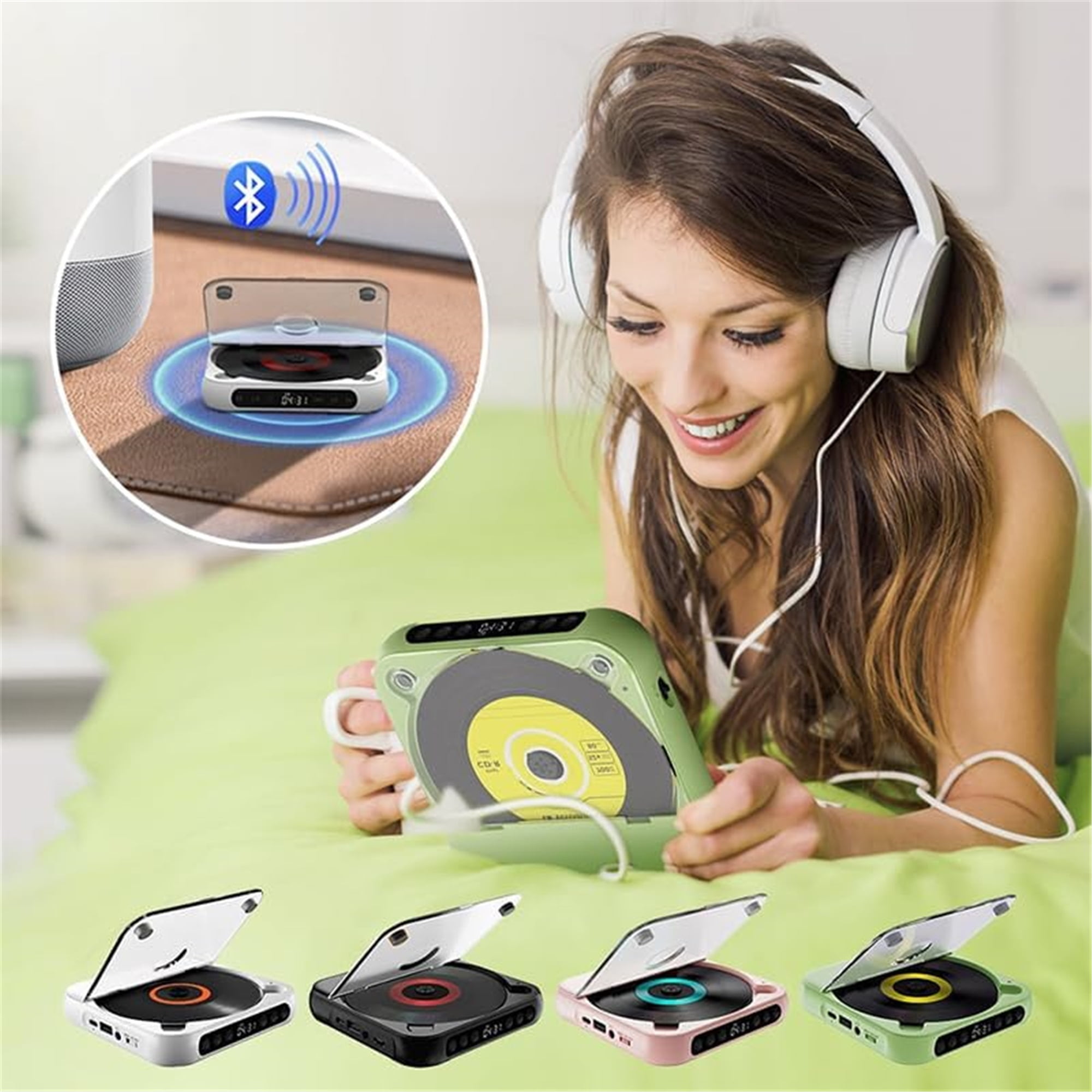 SQDWYGG 2025 Upgraded Portable Bluetooth-Compatible CD Player|Bluetooth 5.3|Hi-Fi Sound|Rechargeable Battery|Supports CD/CD-R/CD-RW/MP3|Compact&Lightweight Music Player for Travel,Home,Car,Pink