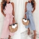 thumbnail image 5 of Primavera y verano Moda europea y americana Pantalones casuales ajustados con cordones sexy a rayas con cuello redondo para mujer, 5 of 6