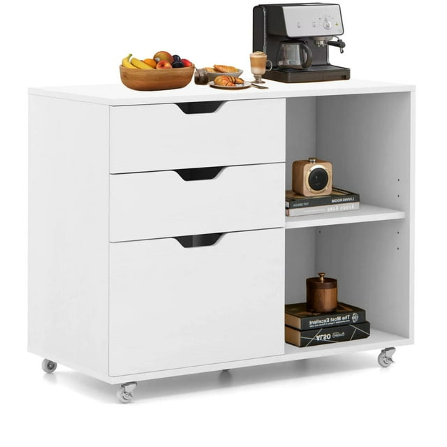 Harmijoy Mobile File Cabinet, 3-Drawer Lateral Filing Cabinet Fits Files Letter, A4, Legal Size, Rolling Printer Stand with Open Adjustable Storage Shelf