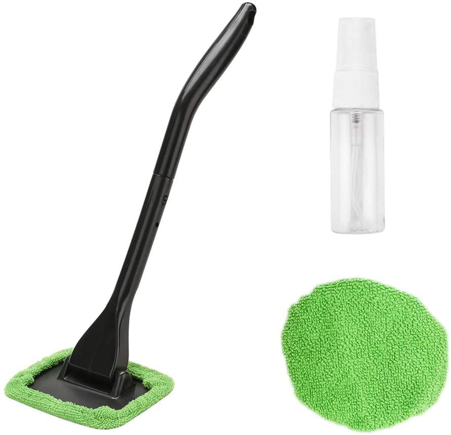 2 Packs Windshield Cleaner Car Window Cleaner Auto Window Cleaning Tool with Detachable Handle 6 Reusable Microfiber Pads and 2 Spray Bottles for Car Interior Car Cleanser Brush Car Cleaning Kit 
