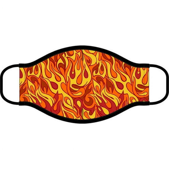 Flame Print Cloth Face Mask With Solid Black Trim (One Size, Black)