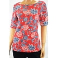 thumbnail image 2 of Karen Scott Women Elbow Sleeve Boat Neck Red Amore Floral Print Blouse Top S, 2 of 2