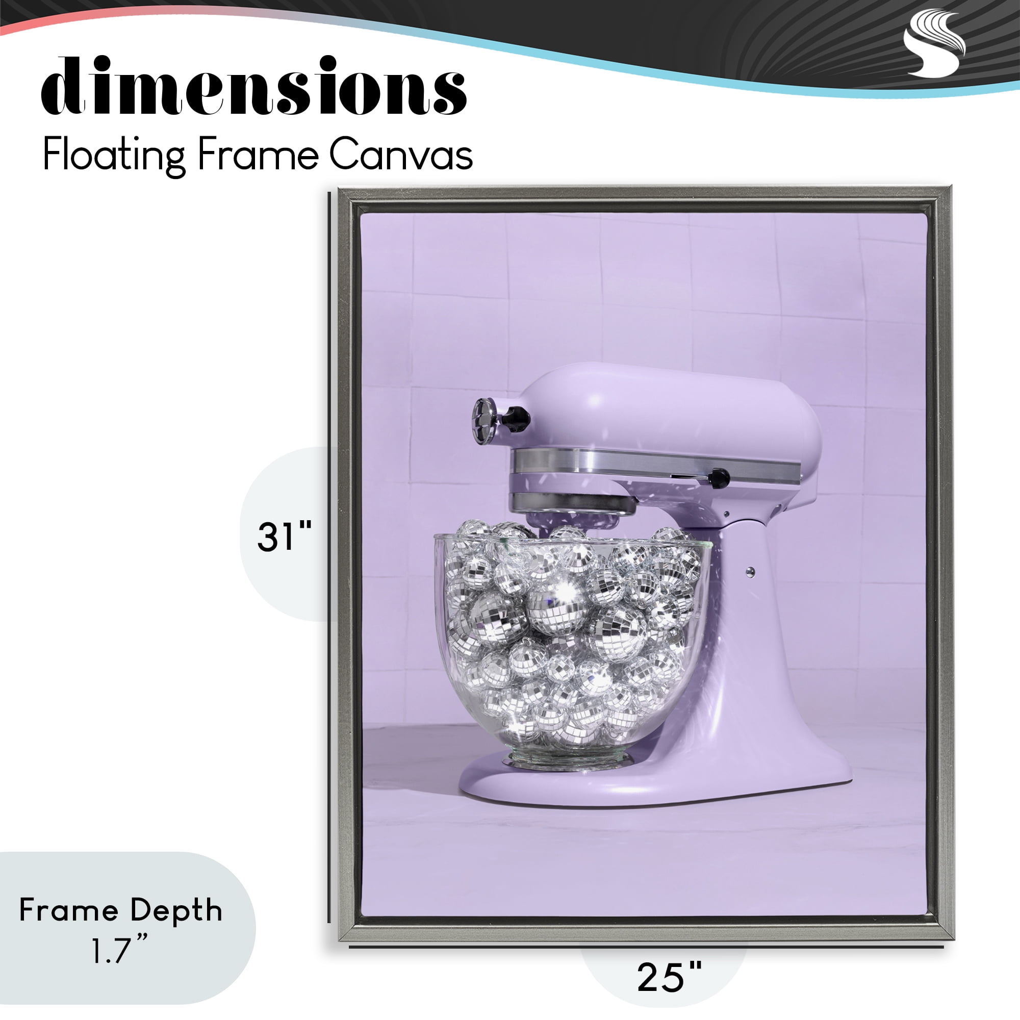 Stupell Industries Disco Kitchen Mixer over Purple Gray Framed Floater Canvas Wall Art, design by LISH Creative