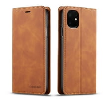 iPhone 11 Wallet Case iPhone 11 Luxury PU Leather Case, Book Folding Flip Retro Case with Kickstand, [RFID Blocking] Credit Card Slot Magnetic Closure Protective Cover, Brown