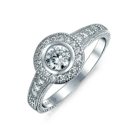 Two Circles Ring 1CT Cubic Zirconia Circle Round Solitaire Pave AAA CZ Bezel Halo Promise Engagement Ring For Women 925 Sterling Silver ()