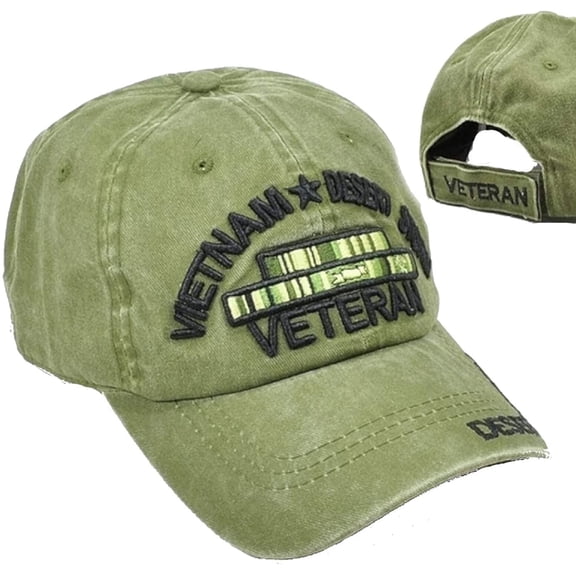 US Military Vietnam Desert Storm Veteran Pigment Washed Olive Adjustable Baseball Hat Cap