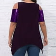 thumbnail image 5 of ECZHAW Plus Size Tops for Women Cold Shoulder Tops Summer Short Sleeve Sequins Tops Casual Elegant Asymmetrical Blouse, 5 of 8
