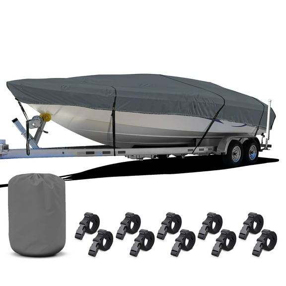 NEH Boat Cover, Thick Heavy Duty Fabric, Fade-Proof, Waterproof, 20'-22', Trailerable, Fits Tri-Hull Fishing Ski Pro-Style Bass Runabout (Gray)