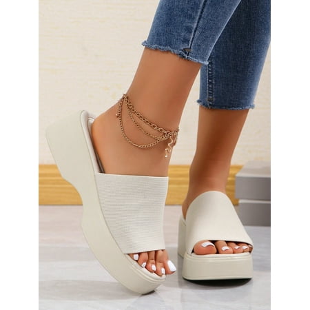 

Women Single Band Flatform Slide Black Wedge Sandals