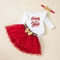 thumbnail image 5 of FINALGANG Girls Toddler Three Piece New Year Dress Set Letter Prints Ruffle Long Sleeve Crewneck Top Tulle Skirt Matching Bow Headband For Holiday Celebration Wear Stylish Set, 5 of 5