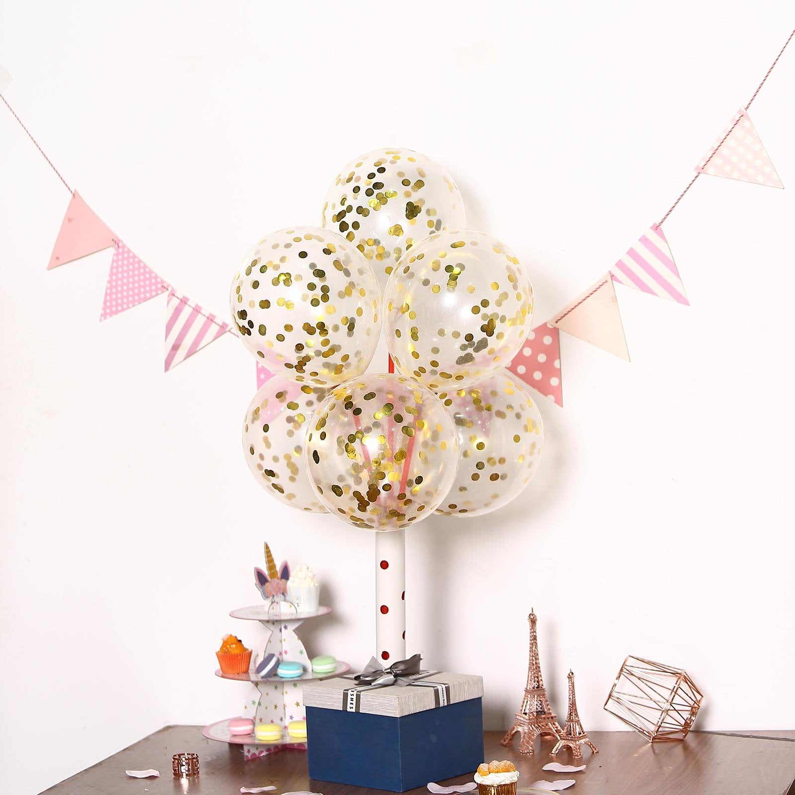 Efavormart 10 Pack 12" Clear Confetti Balloons Party Balloons Filled With Gold Confetti Dots