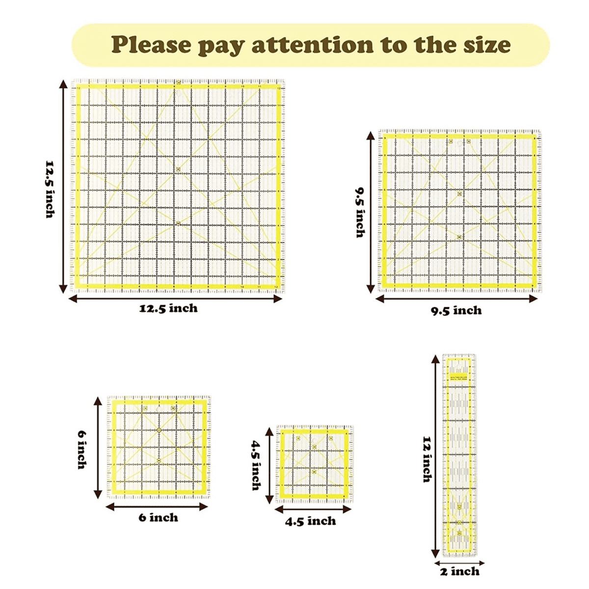 5 Pieces Acrylic Quilting Rulers,Square Sewing Rulers
