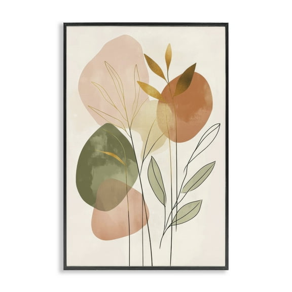 Stupell Industries Soft Organic Shape Botanicals Plants & Flowers Painting Black Framed Art Print Wall Art, 12 x 18
