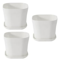 Set of 3 Modern Planters - Indoor/Outdoor Flower Pots with Drainage Holes & Saucers