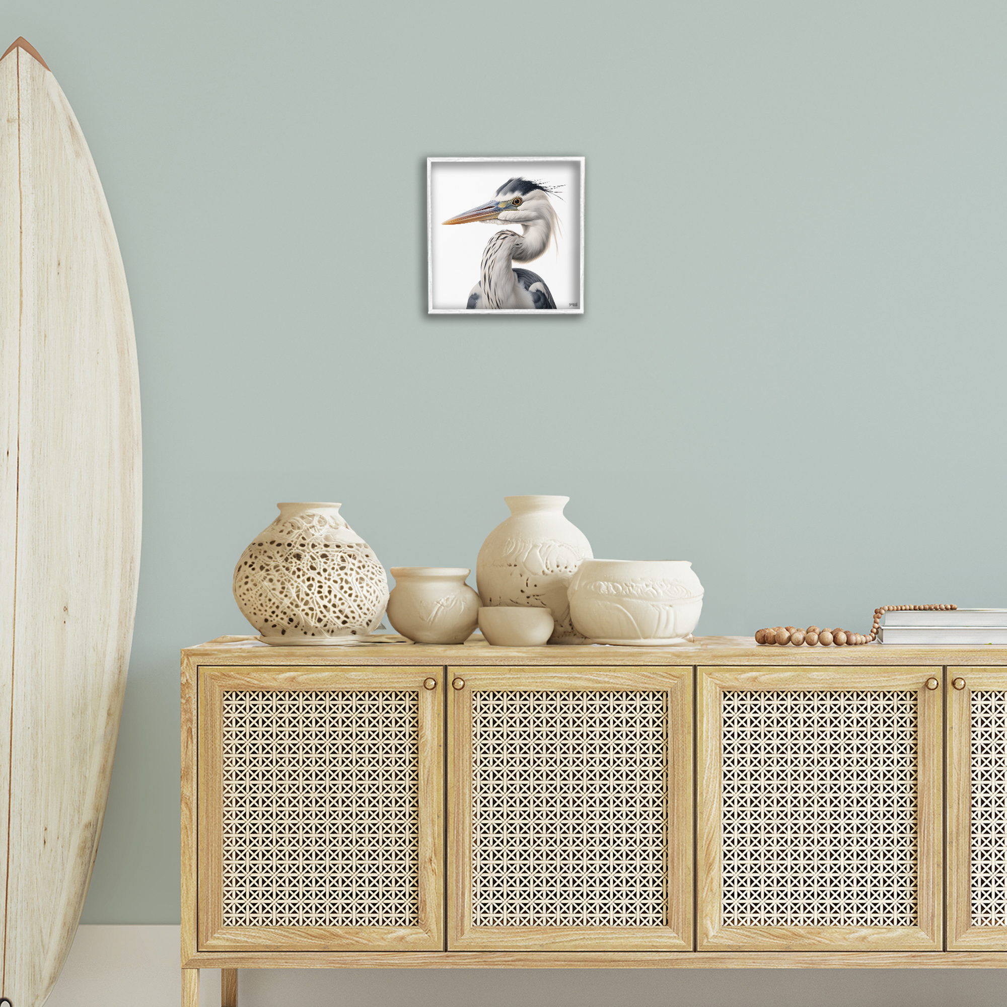 Stupell Industries Stoic Heron Looking Left Animals & Insects Painting White Framed Art Print Wall Art, 12 x 12