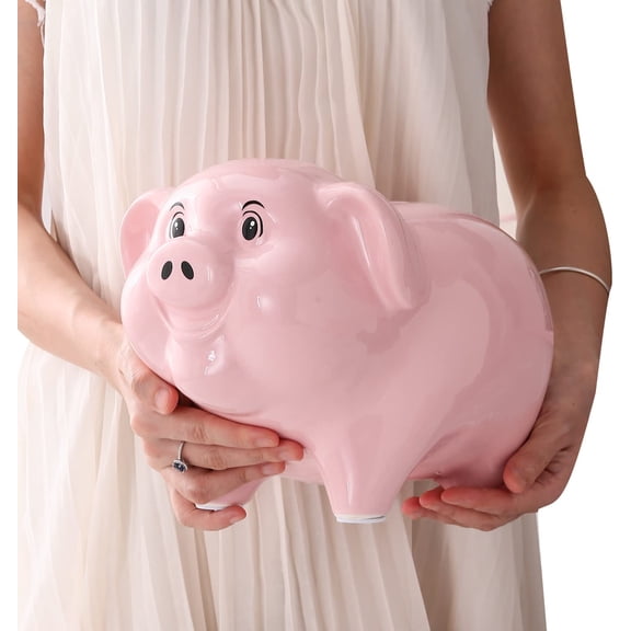 11''Large Pink Piggy Bank for Adults Must Break to Open,Piggy Bank for Boys,Ceramic Coin Bank,Girls Money Box Jar,alcancias de Dinero para adultos niños,Modern Home Decor Living Room