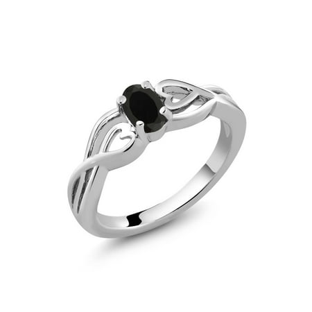 - 0.39 Ct Oval Black Onyx 925 Sterling Silver Ring