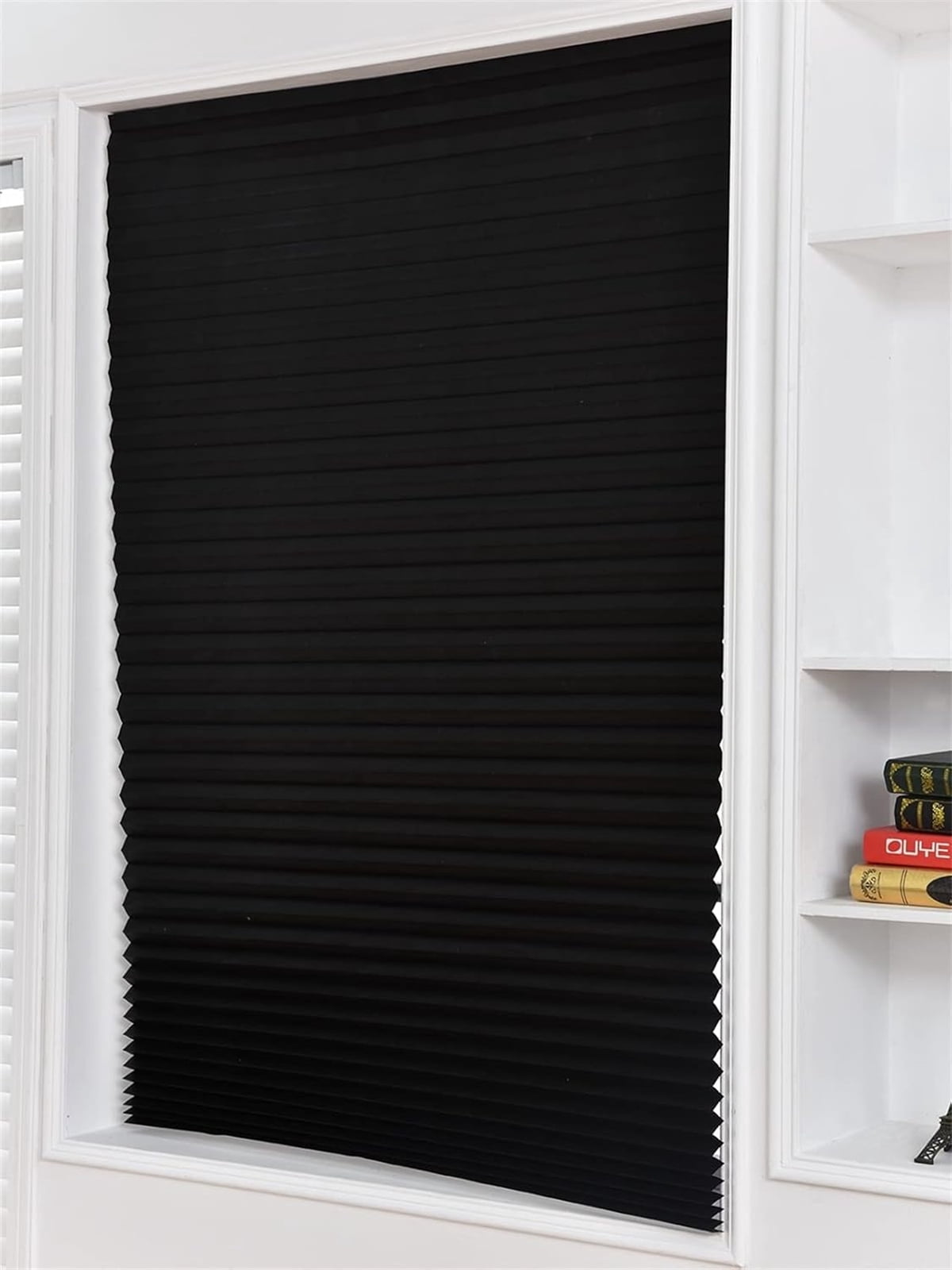 QZS Cordless Blackout Window Blinds,Pleated Blinds with Adhesive,Temporary Room Darkening Shades for Office,Window,35.4x59",2Pcs