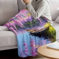thumbnail image 3 of Spring Flowers Blanket Soft Cozy Warm Throw Blanket for Couch, Plush Fuzzy Flannel Fleece Blankets for Sofa, Purple Vine Lake Boat Grass Vintage Oil Painting Bed Blankets Gifts for Men, 40"x50", 3 of 9