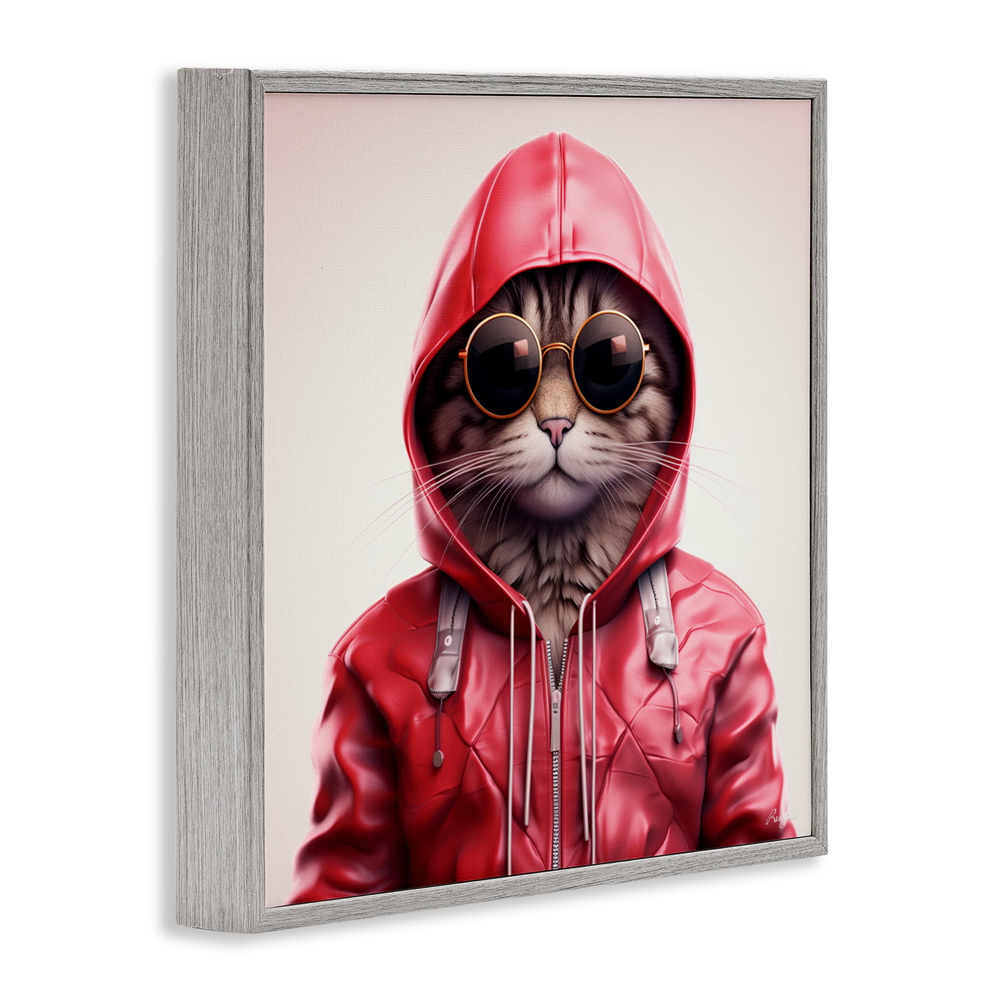 Stupell Industries Hipster Cat in Stylish Jacket Gray Framed Giclee Art, design by Roozbeh