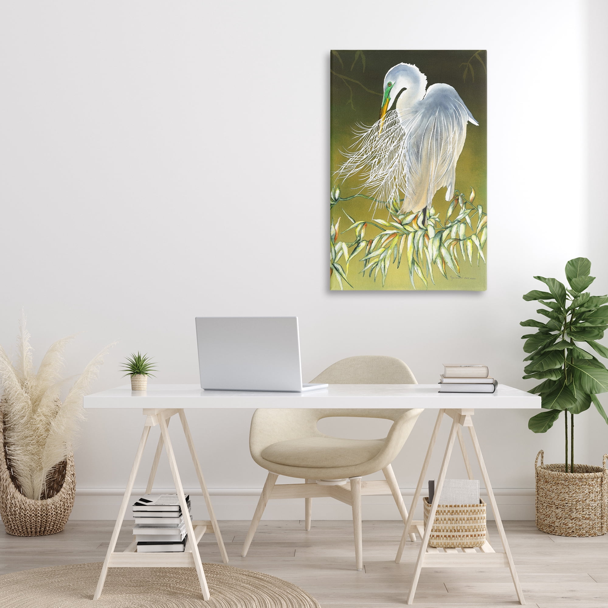 Stupell Industries Heron with Detailed Feathers Animals & Insects Painting Gallery Wrapped Canvas Art Print Wall Art, 24 x 36