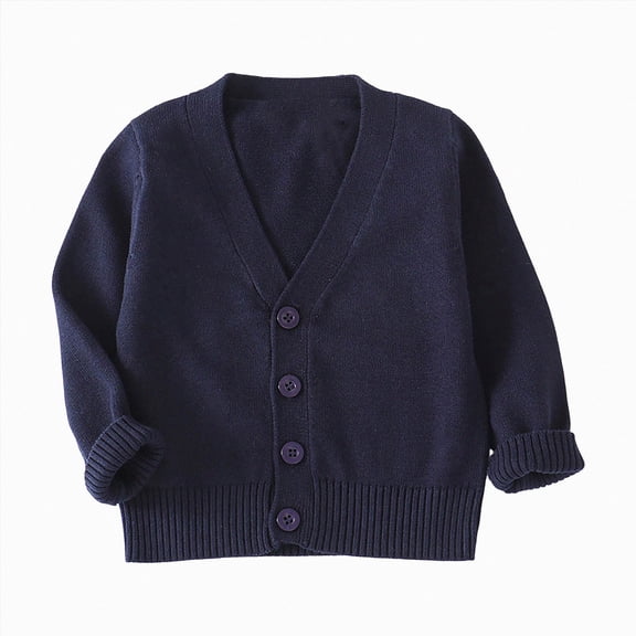 larppty Unisex Boy' Girls' Cardigans Sweater V-Neck Long Sleeve Button Knit Sweaters for 1-8 Years (Navy,3-4 Years)