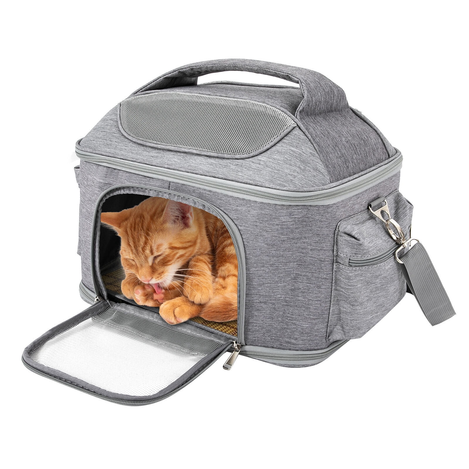 Collapsible Pet Carrier Pet Bag Crey Pet Travel Bag Oxford Waterproof Fabric 16.54*11.81*13.39 in