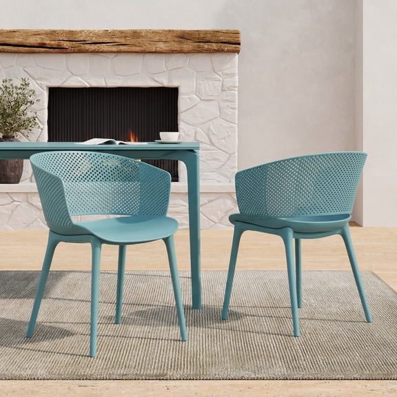 Christopher Knight Home Modern Outdoor Plastic Round Back Dining Chairs Set of 2, Sky Blue